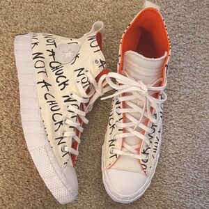 NWOT Converse NOT A CHUCK High-Tops in Cream and Orange with Text Design